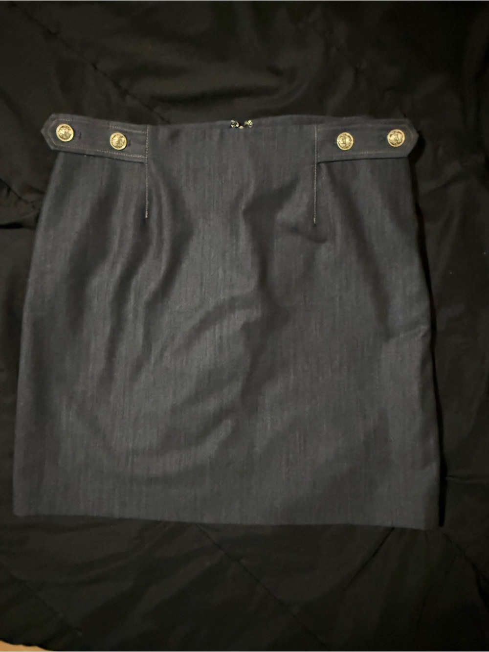 BCBG Navy Pencil Skirt with Gold Button Trim